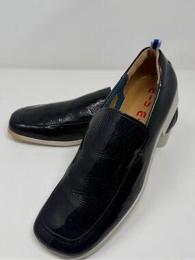 Miu Miu Prada Blue/Black Leather Slip On Shoes Mens size 10 Luxury Design.